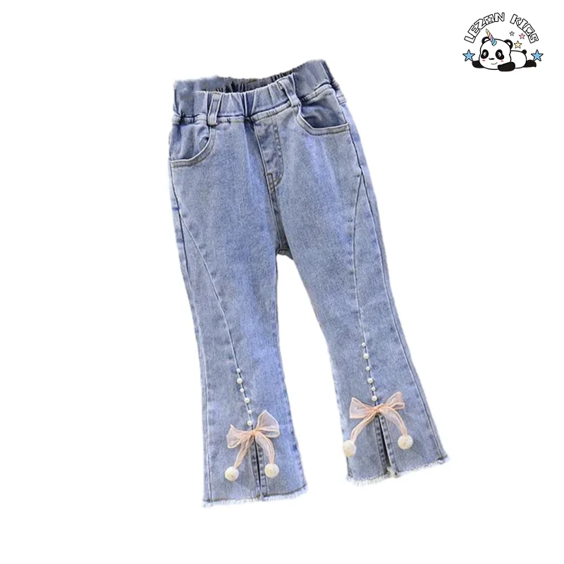 LEZONKIDS - New Fashion Kids Clothing Girls Sequined Unicorn Hoodie Denim Pearl Pants